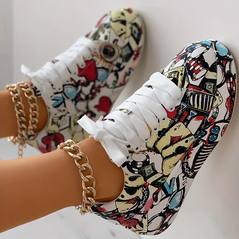 Damen-Sneaker mit Graffiti-Design und Schichtoptik