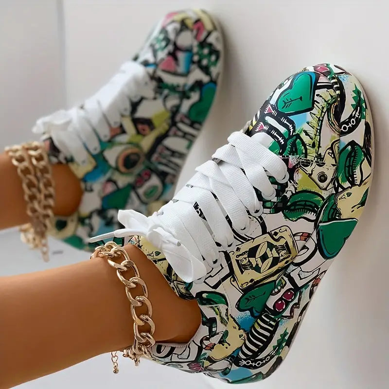 Damen-Sneaker mit Graffiti-Design und Schichtoptik