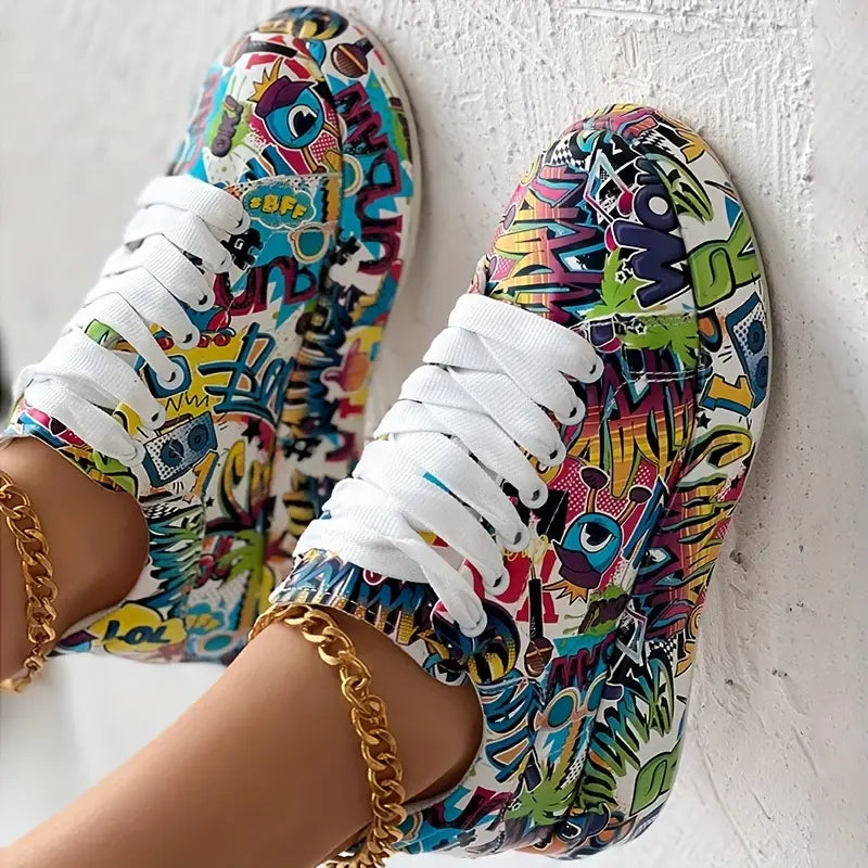 Damen-Sneaker mit Graffiti-Design und Schichtoptik