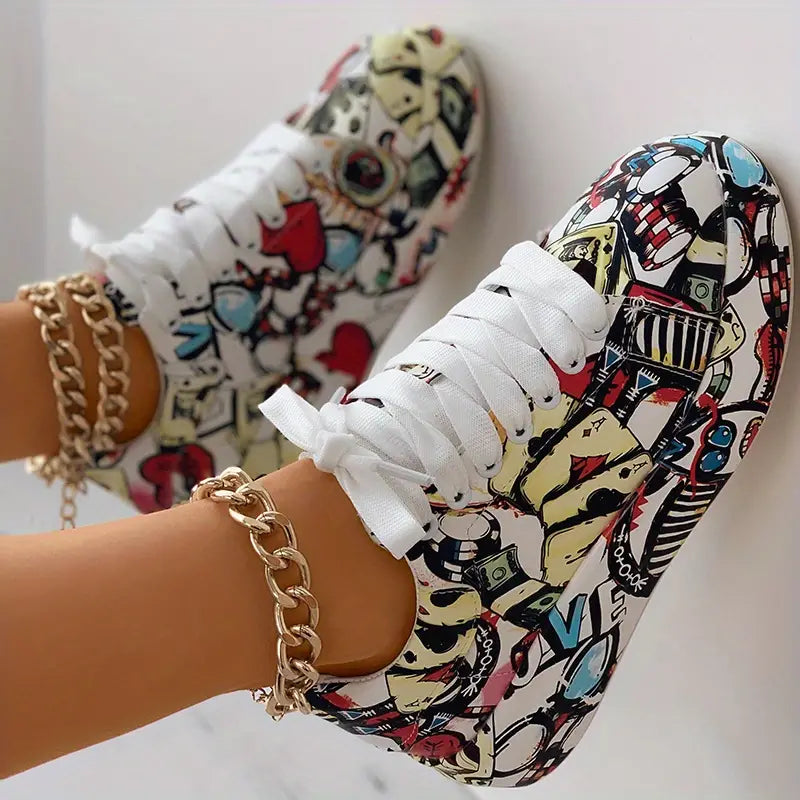 Damen-Sneaker mit Graffiti-Design und Schichtoptik