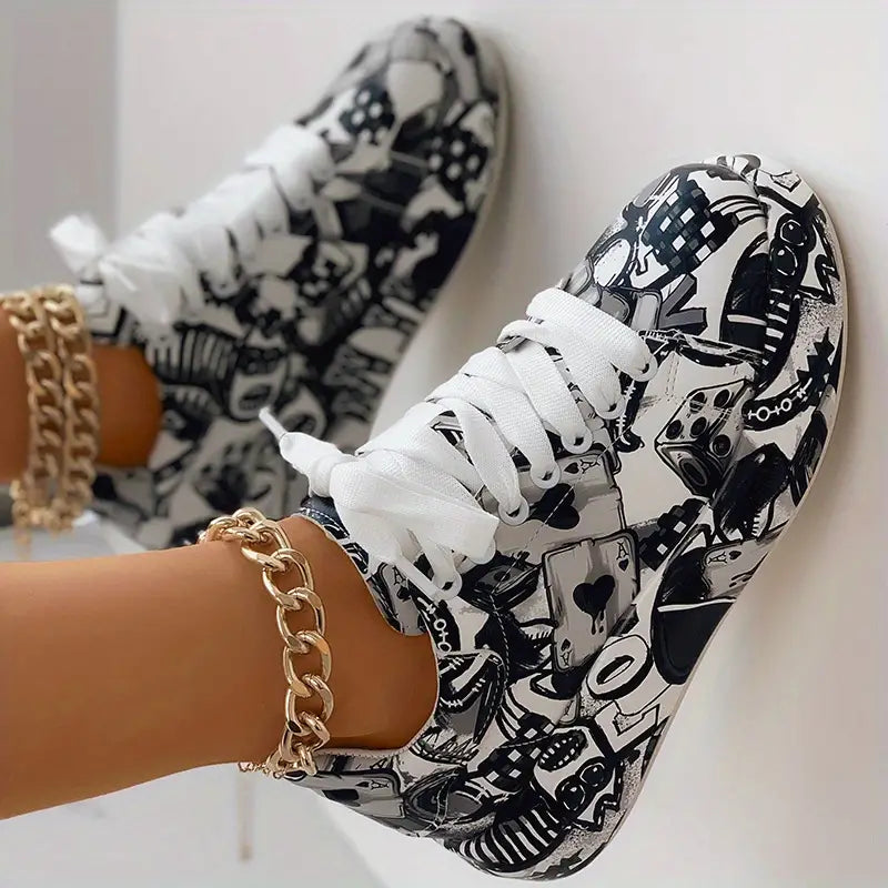 Damen-Sneaker mit Graffiti-Design und Schichtoptik