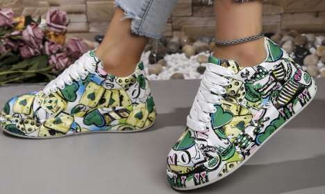 Damen-Sneaker mit Graffiti-Design und Schichtoptik